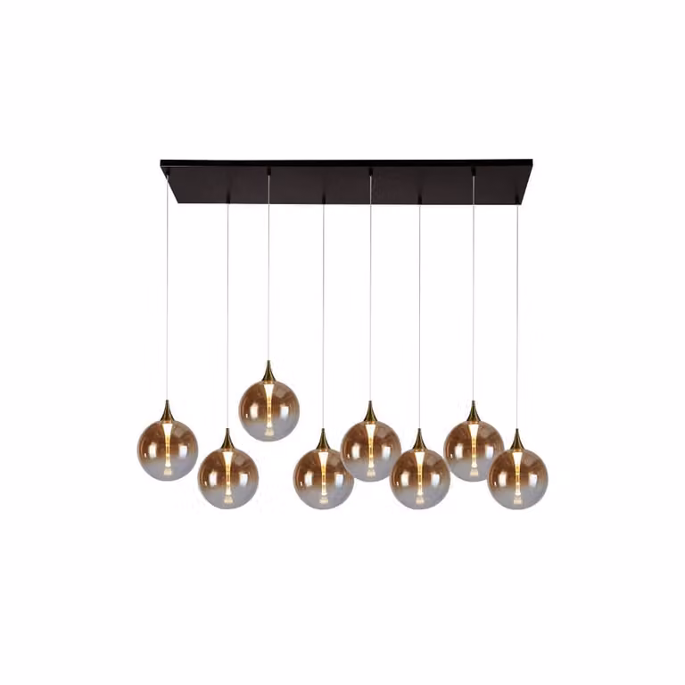 Searchlight Electric Alchemy 8-lichts hanglamp met amber glas en zwart metaal