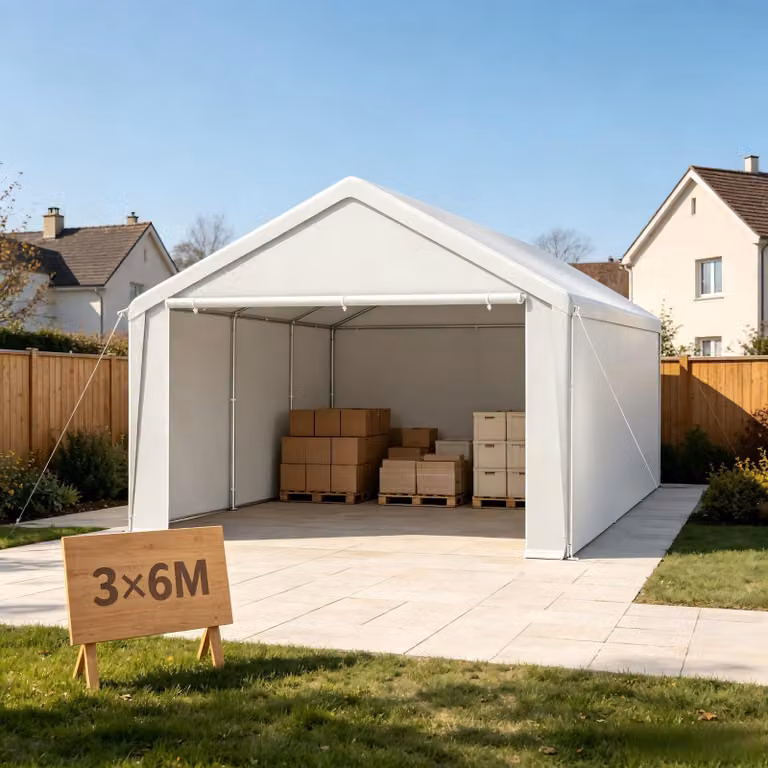 UISEBRT Carport met stalen frame en PE-dak, wit, 3 x 6 m