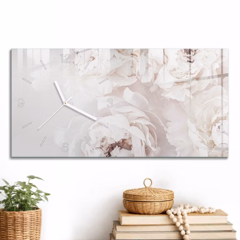 ArtPrintCave Romig Glazen Wandklok - Bloemig Design - B: 60 cm, H: 30 cm