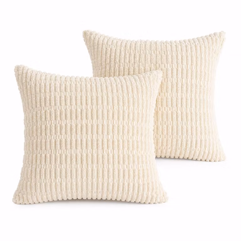 Set van 2 Corduroy Kussenhoezen met Rits - Crème - 45 x 45 cm