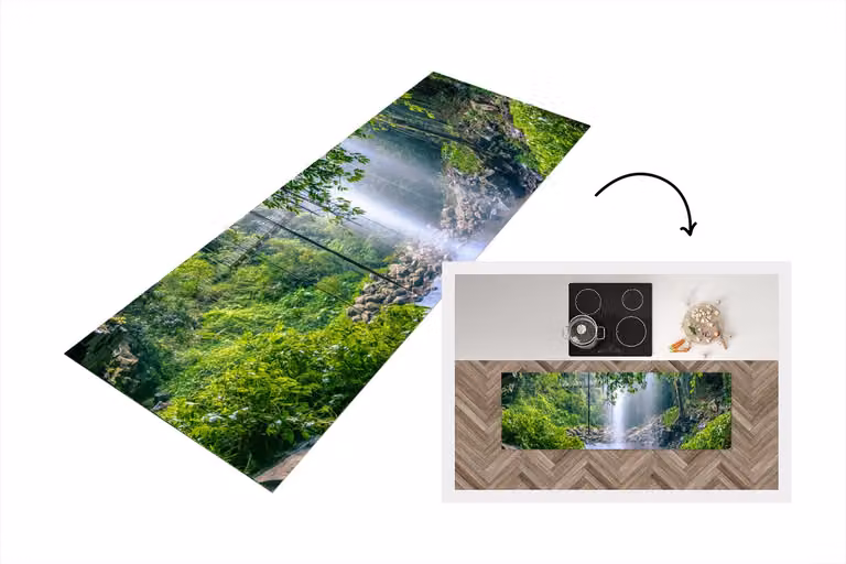 KitchenYeah Keukenloper Vinyl met Regenwoud en Waterval Motief B/D: 150 x 50 cm