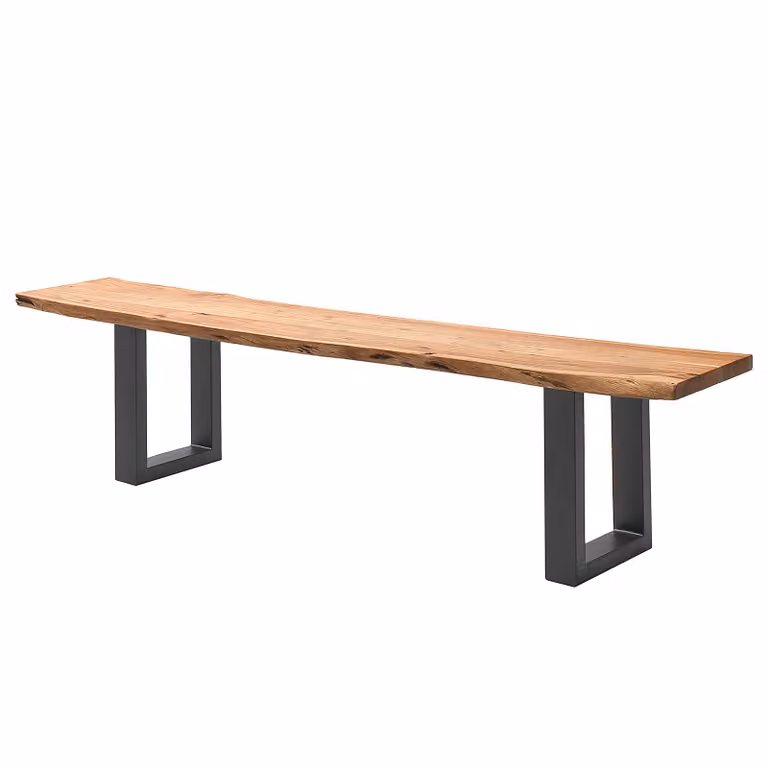 home24 Houten zitbank met boomrand, acaciahout, Bruin/Zwart, Breedte: 200 cm