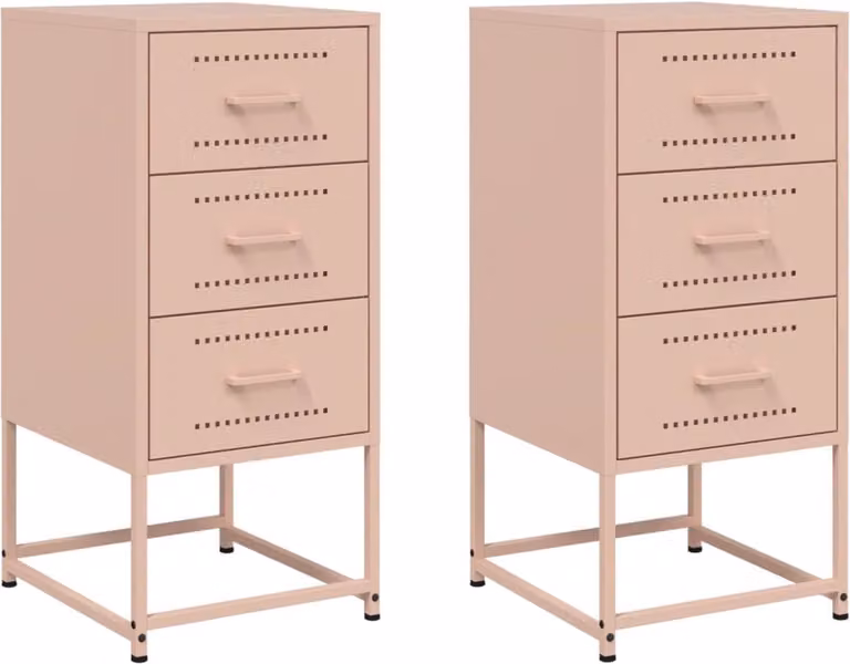 vidaXL Nachtkastjes 2 stuks - Staal - Roze - B/D/H: 36 x 39 x 78 cm