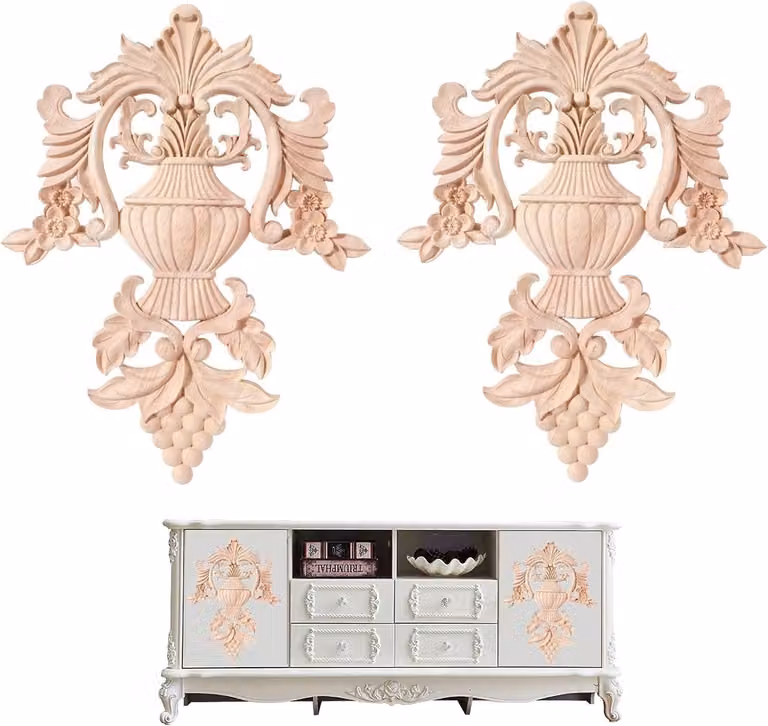 Retro Houten Beeldhouwwerk Set - Onbehandelde Houten Decoraties voor Deur en Meubels - DIY Handgemaakte Houten Ornamenten en Appliques voor Thuisdecoratie