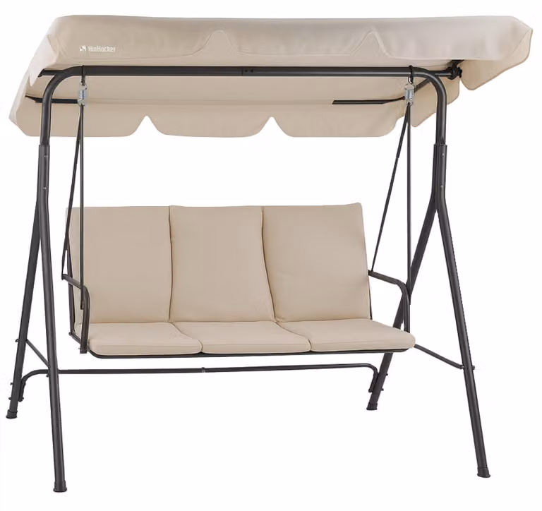 HinHocker Hollywood schommelstoel 3-zits met zonnedak, beige, belastbaar tot 250 kg