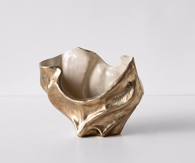 Handgemaakte aluminium schaal Valena in champagner ivory, B: 39 cm, D: 17 cm, H: 29 cm