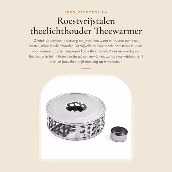Elektrische glazen theepot met roestvrij staal - 0,5 liter - 800 watt - Wit en zilver