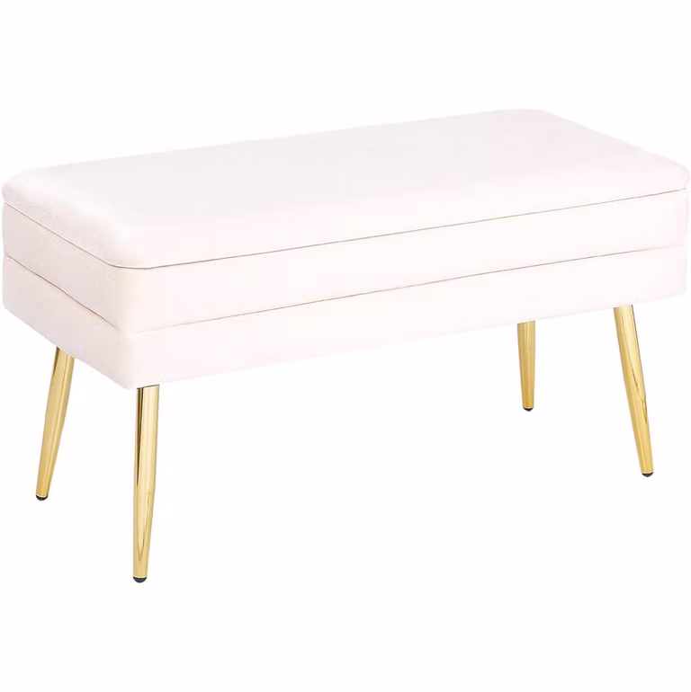 Durham Opbergbankje met Fluwelen Bekleding en Gouden Poten - Off-white