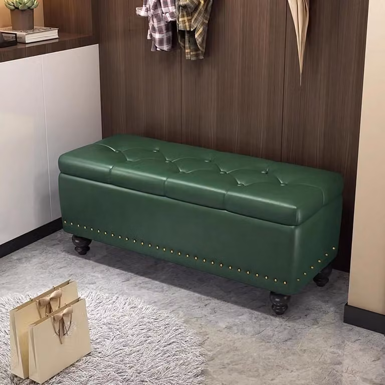Opvouwbare gestoffeerde voetensteunkruk en opbergpoef voor de woonkamer of slaapkamer - B/D/H: 60 x 40 x 43 cm