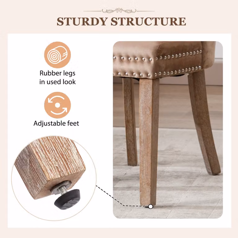 REDOM Eetkamerstoelen 2 stuks - Fluweel - Licht koffiekleur - Met verstelbare poten en ringgreep - Klassieke stijl
