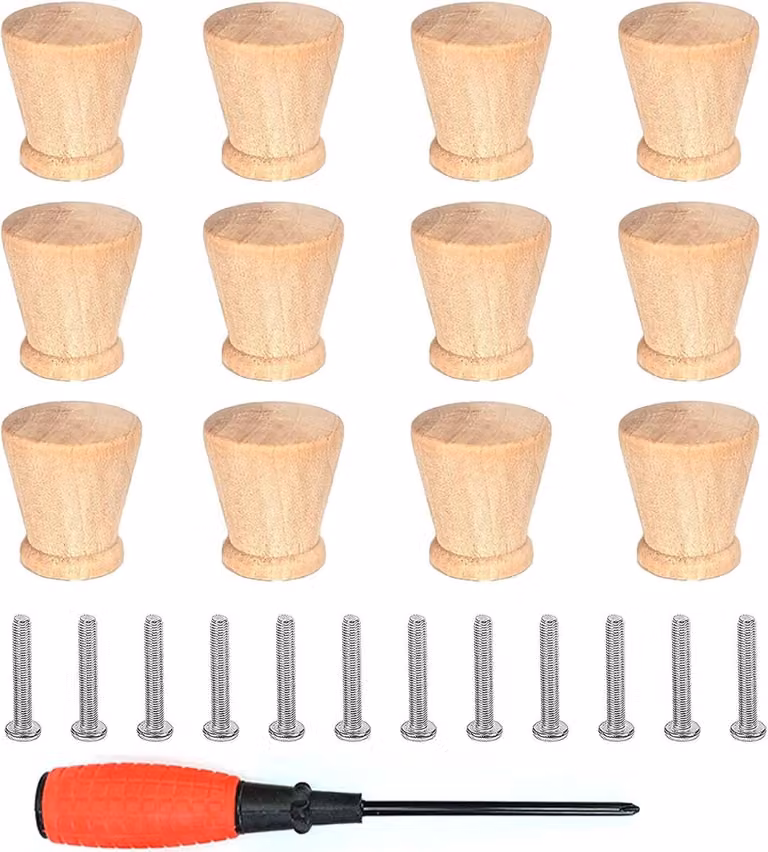 12 Stuks Houten Meubelknoppen - Ronde Vintage Handgrepen voor Kasten en Dressoirs - Inclusief Schroeven