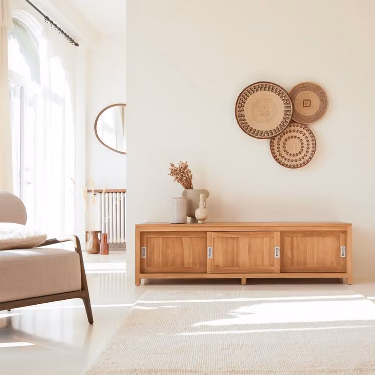 Tikamoon Coffee Tek Tv-meubel van massief teakhout - Bruin - Breedte: 180 cm
