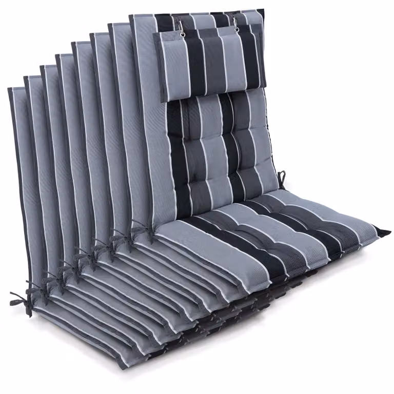 Beautissu 8-delige set zittingkussens voor tuinstoelen met hoge rugleuning, antraciet gestreept, B/D/H: 120 x 50 x 8 cm