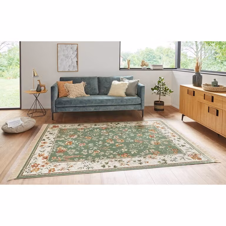 home24 Laagpolig vloerkleed Oriental Flowers groen, B/D: 160 x 230 cm