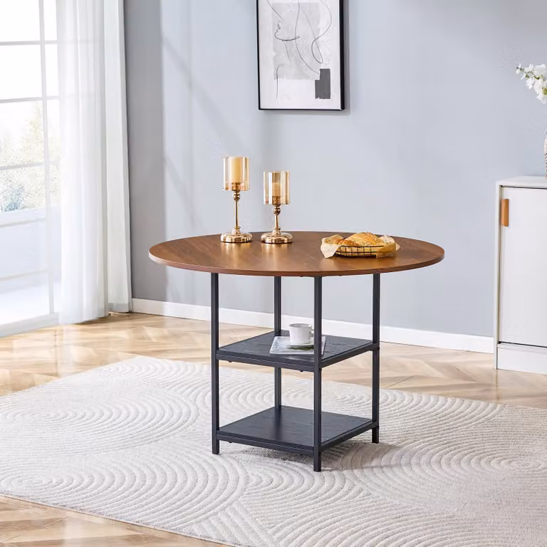 STILVORA Ronde Eettafel met Dubbele Opbergruimte, MDF en Metaal, Hoogte: 107 cm