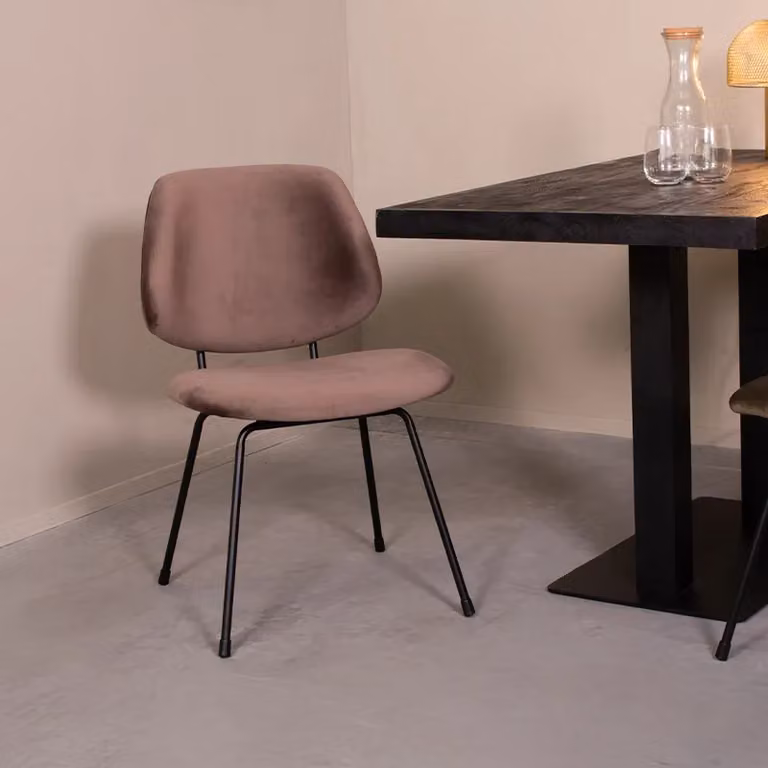 Label51 Eetkamerstoel Bello - Taupe - Velvet - Zwart Metalen Frame