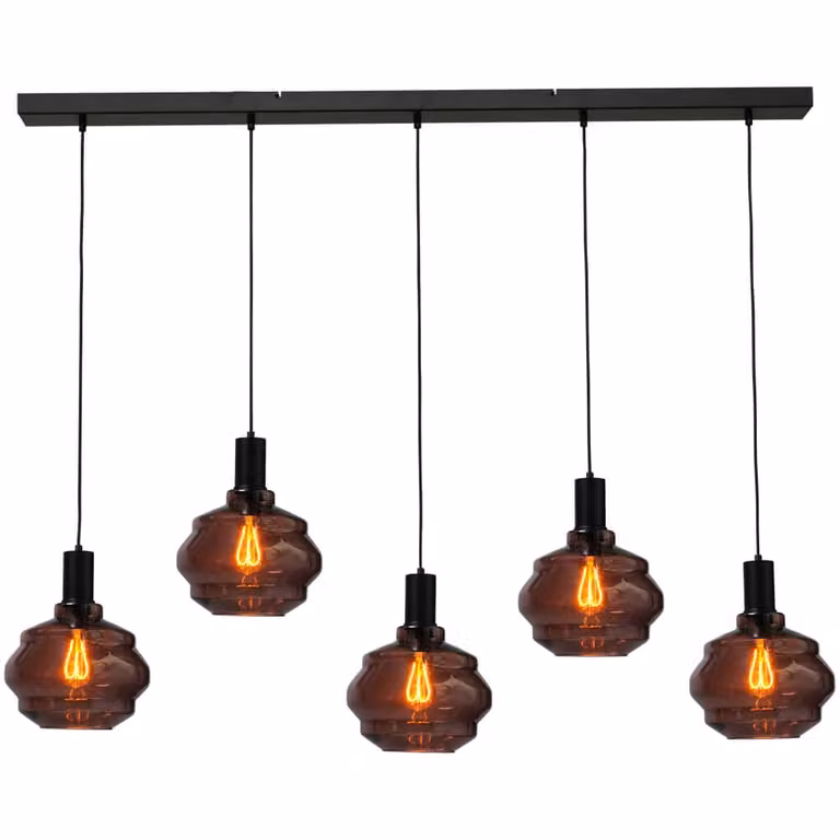 Masterlight Porto 5-lichts hanglamp - zwart - rood glas - Ø 24 cm