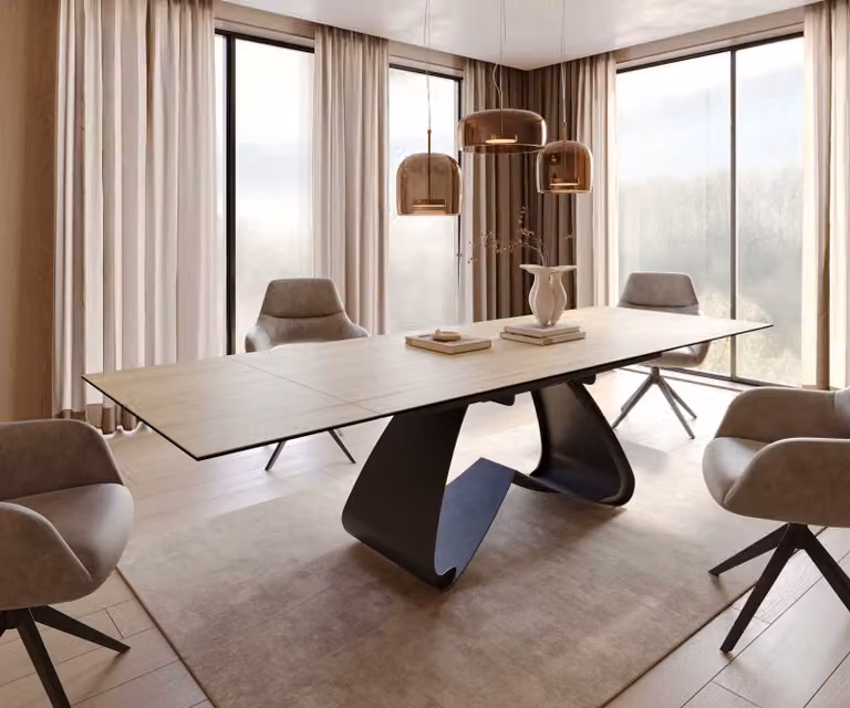 DELIFE Eetkamertafel Edge uitschuifbaar met keramiek Sabbia eiken kleur en zwart W-frame B/D/H: 200-300 x 100 x 76 cm
