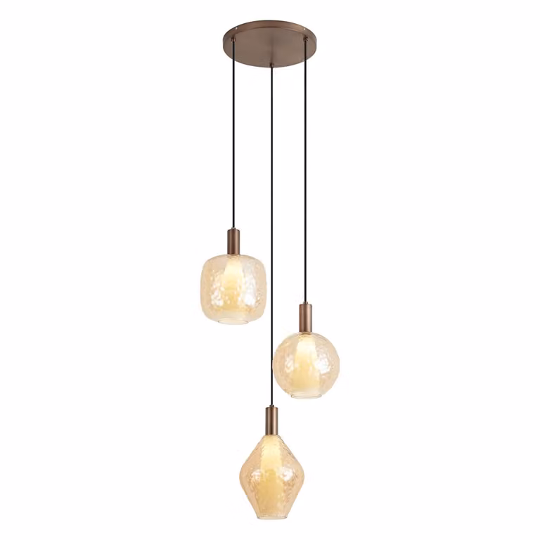 Qazqa Design hanglamp brons met transparante glazen - 3-lichts