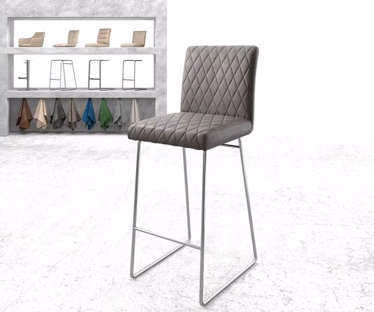 DELIFE Barstoel Earnest-Flex Antraciet met Diamant Quilten en Roestvrij Stalen Onderstel