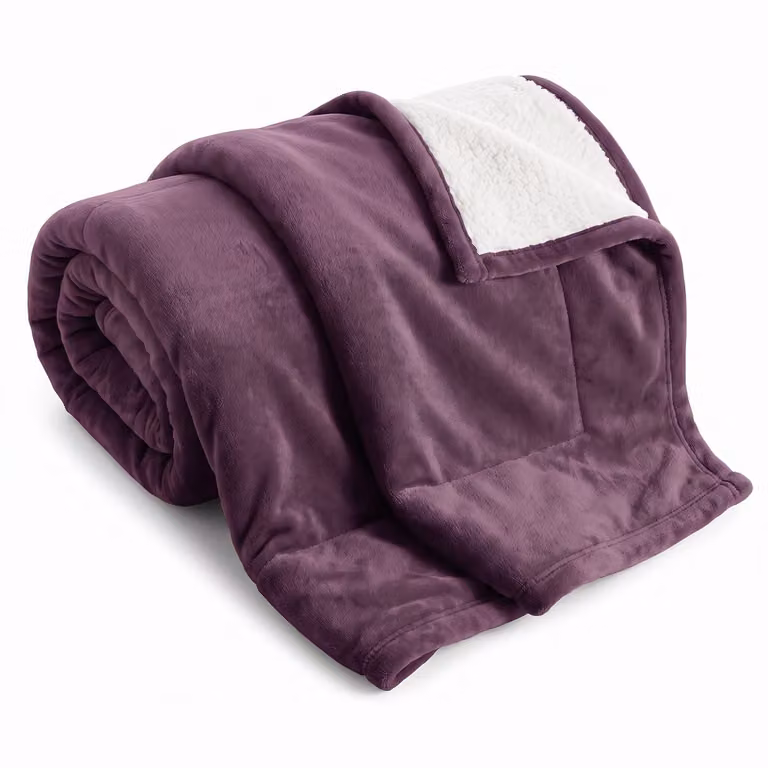 Cheqo Sherpa Deken - Dubbelzijdige Fleece Plaid voor Bank en Bed - Paars - XXL