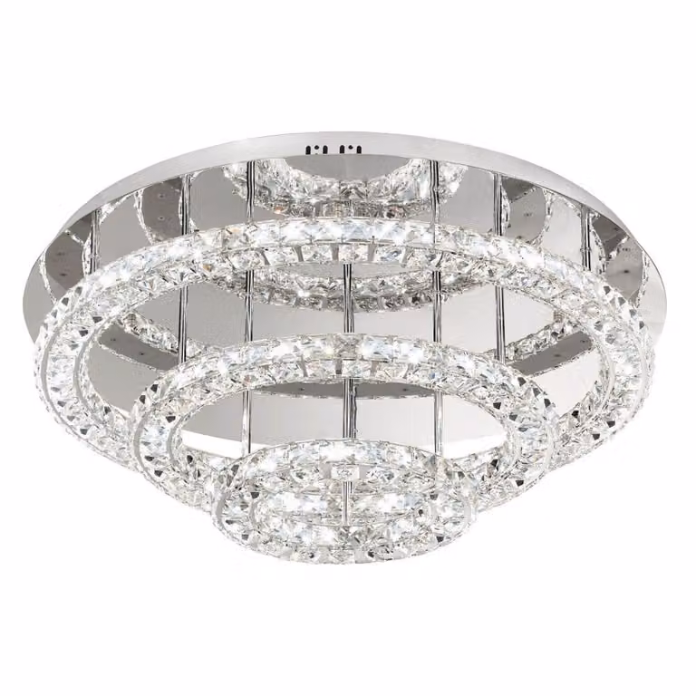 Eglo Toneria Kristallen Plafondlamp met 3 ringen, Chroom/Grijs/Transparant, 75 cm