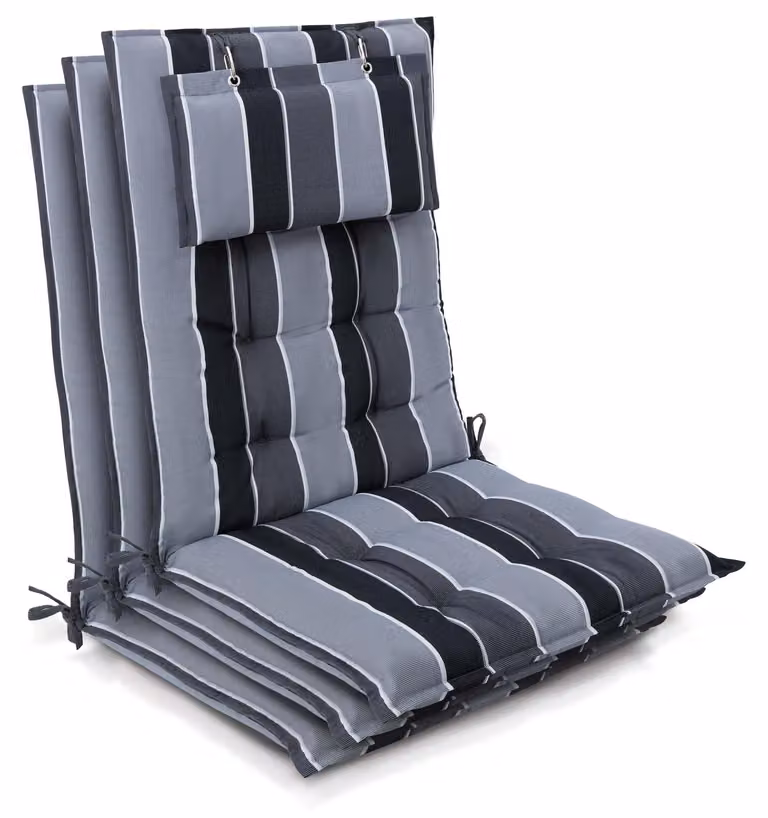 Beautissu 3-delige set zittingkussens voor hoge rugleuningen, antraciet gestreept, B/D/H: 120 x 50 x 8 cm