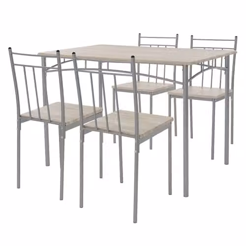 ML-Design 5-delige eetset met eettafel en 4 stoelen, licht eiken en metaal, geschikt voor 4 personen