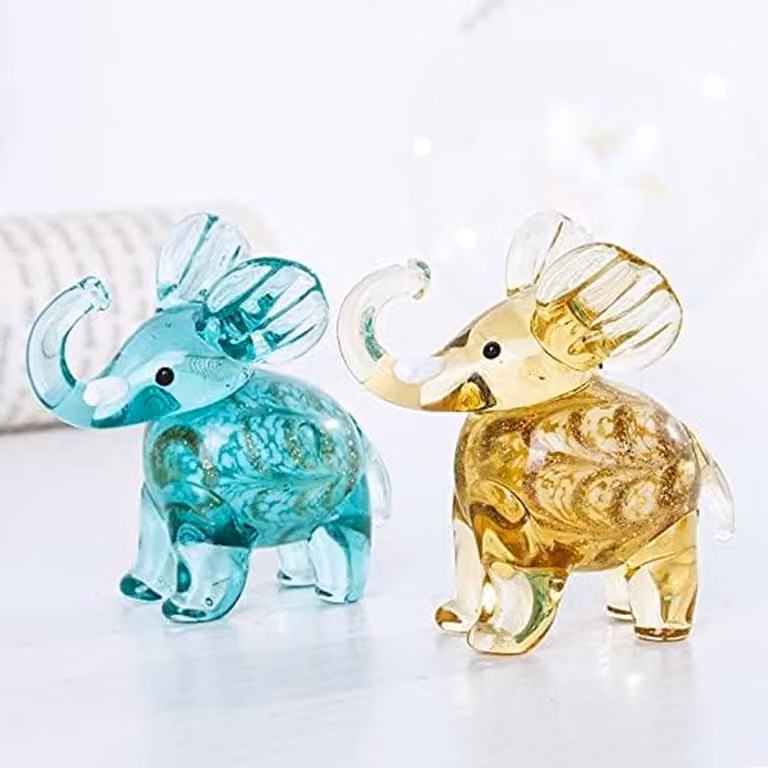Kleurrijke handgeblazen glazen olifant sculptuur voor op tafel, Breedte: 43,18 cm, Breedte: 43,18 cm