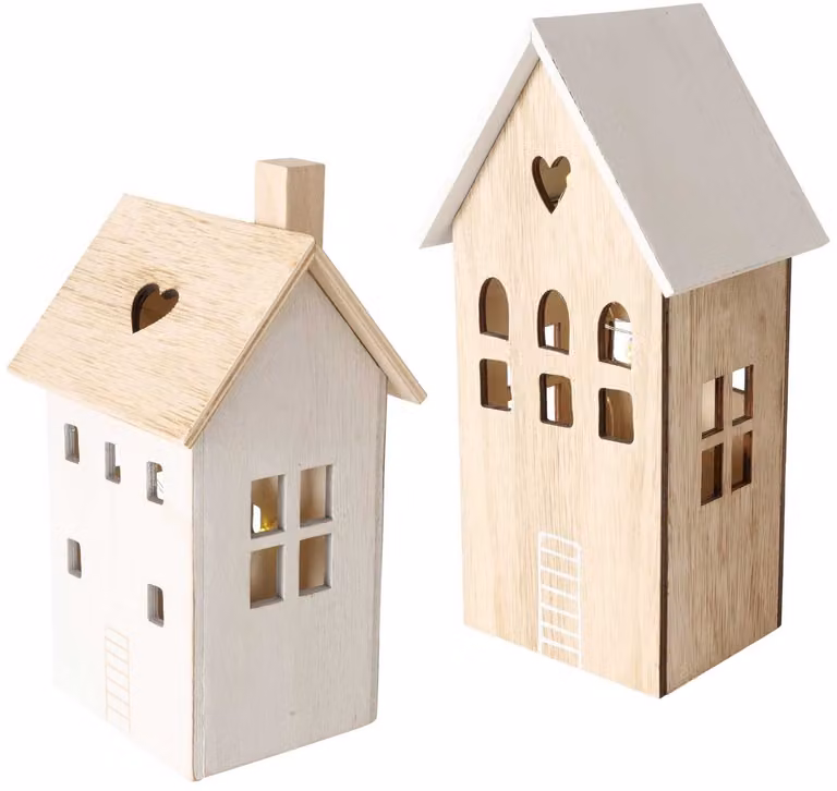 Boltze Home ALDEA Kerstverlichting - Houten decoratie met 2 verlichte huisjes