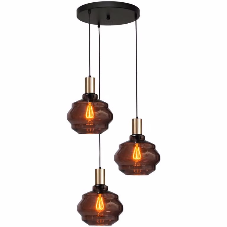 Masterlight Porto 3-lichts vide hanglamp met rode glazen ballen - Goud - Ø 24 cm