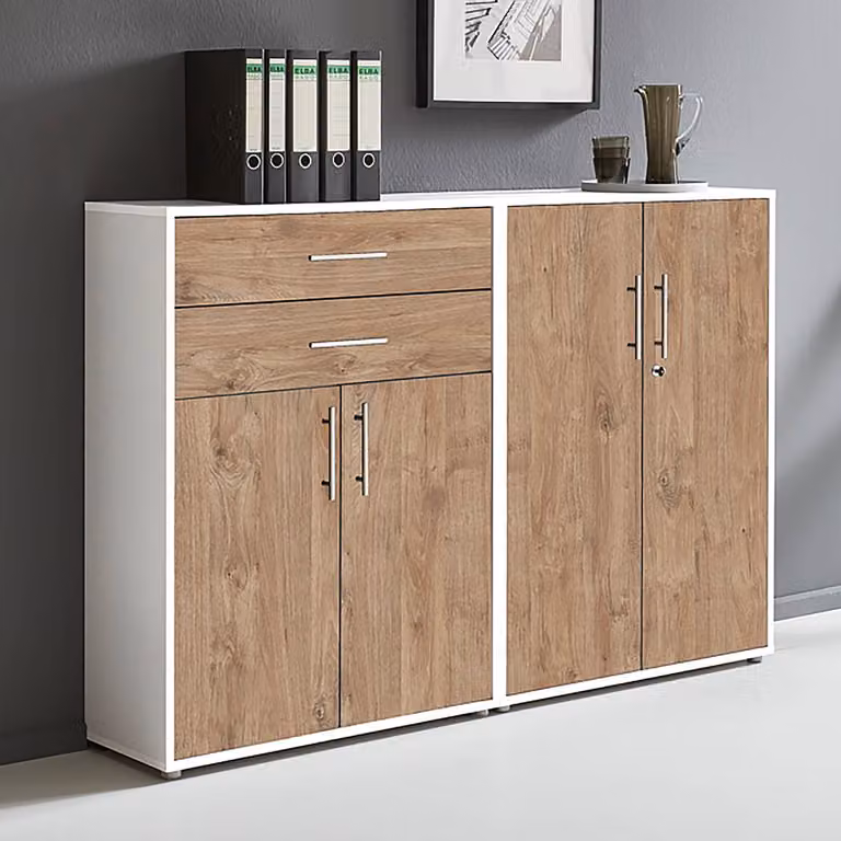home24 Kastenset 2-delig Sanremo wit/Sanremo eikenhouten look, B/D/H: 85 x 114 x 33 cm