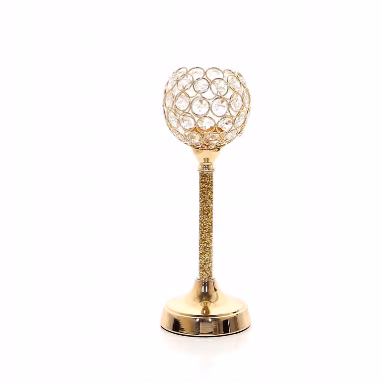 Glamour Gouden Kaarshouder met Pyriet voor Tealight - Hoogte: 38,5 cm