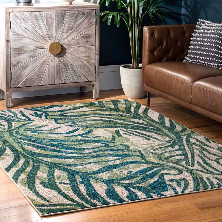Modern Vloerkleed met Bloemenmotief - Rechthoekig - Groen - Geschikt voor Woonkamer, Eetkamer, Keuken en Hal
