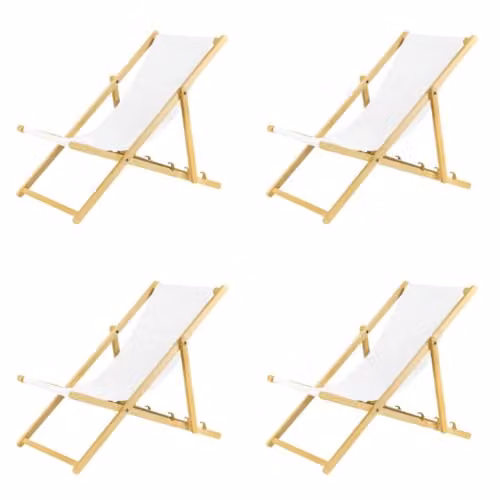 BAS Set van 4 inklapbare houten ligstoelen met beveiligingssysteem, wit
