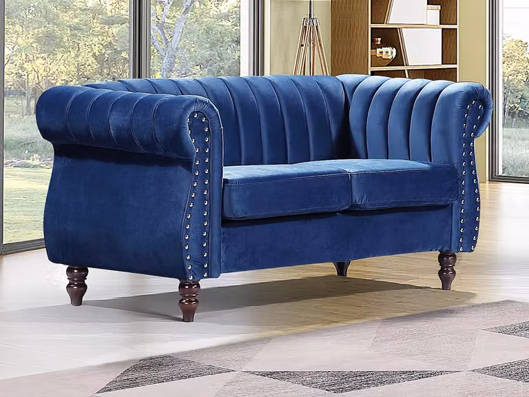 TRUMBO Chesterfield tweezitsbank in koningsblauw fluweel