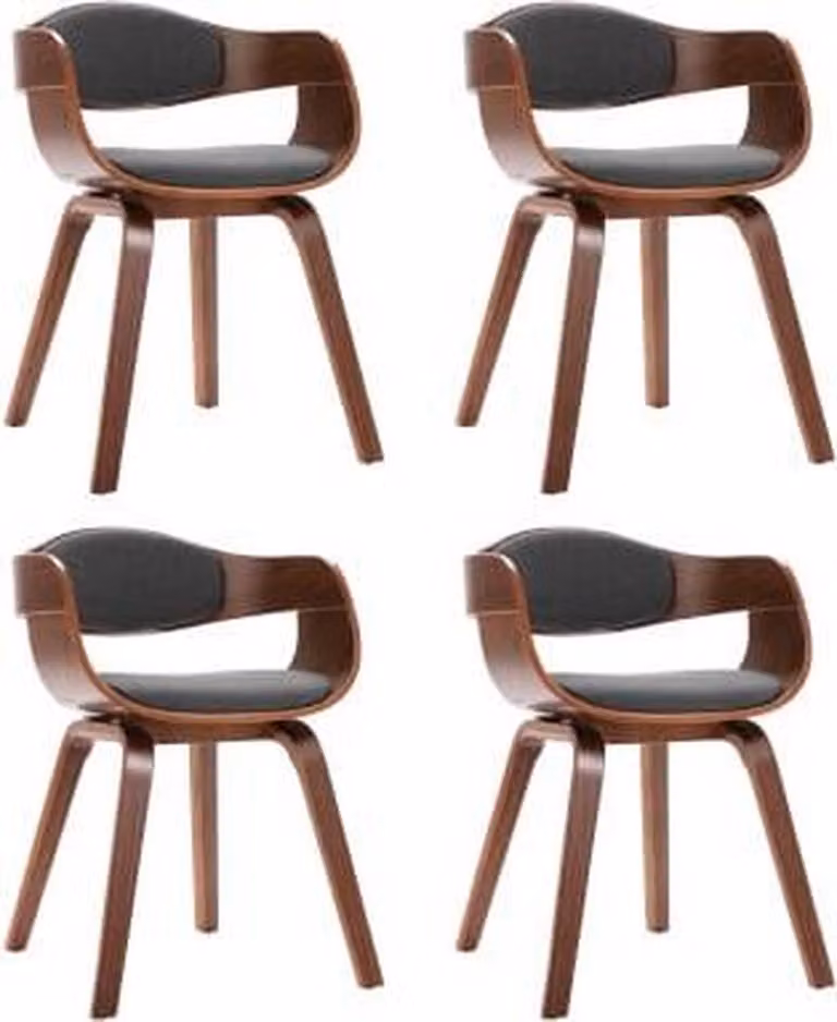 vidaXL Set van 4 Eetkamerstoelen - Gebogen Hout en Stof - Grijs