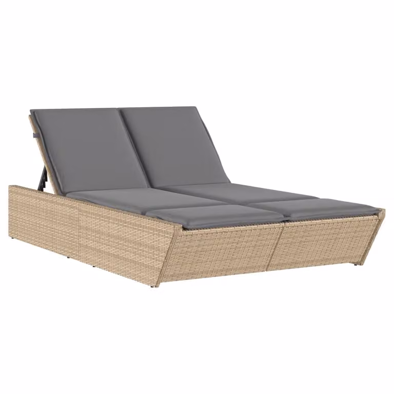 vidaXL Dubbele ligbed met kussens, beige, polyrotan