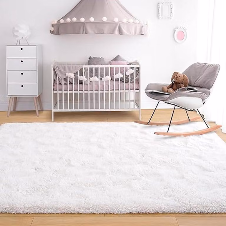 Wit Shaggy Vloerkleed van Polyester en Faux Fur met Antislip Onderkant, 100 x 160 cm