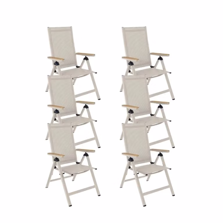 Norali set van 6 verstelbare dining tuinstoelen van aluminium en textiel in beige