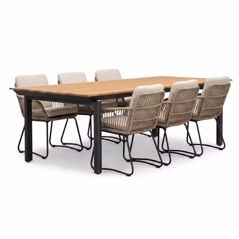 LUX outdoor living Montana/Harper Sahara Dust dining tuinset voor 6 personen, aluminium en touw, B: 240 cm, D: 100 cm