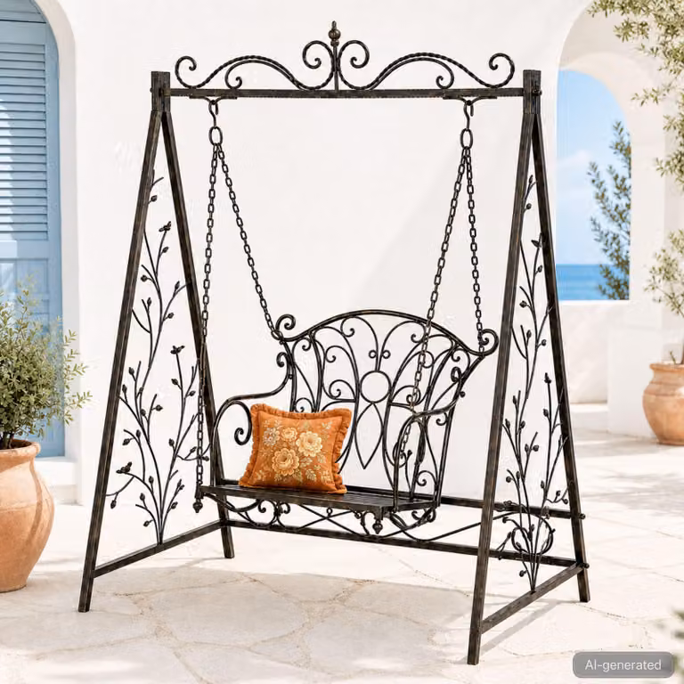 DanDiBo Hollywood schommel met frame in antiek design voor volwassenen, smeedijzeren tuinschommel voor in de tuin of op het terras