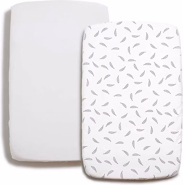 Dormivo 2-delige Beddengoed Set voor Wiegjes en Babybedjes, 2 Hoeslakens van 100% Katoen, Wit en Wit met Veren, 90x50 cm