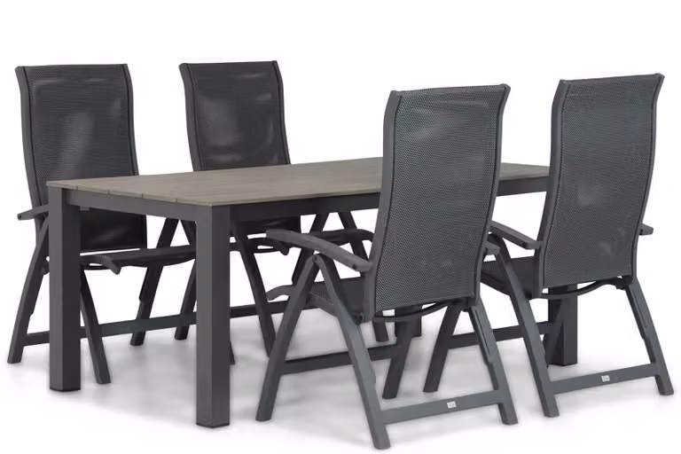 Presto Tarenta/Valley 5-delige eetset voor de tuin met grijze aluminium tafel van 180 cm