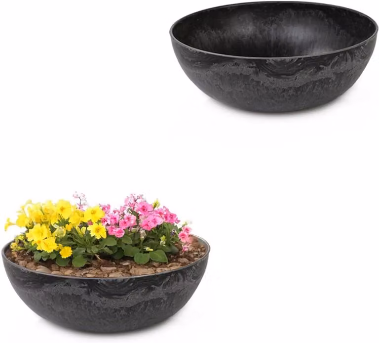 Decoratieve Schalen Zwart Gemarmerd - Weerbestendige Kunststof Plantenbakken voor Buiten - Diameter: 30 cm