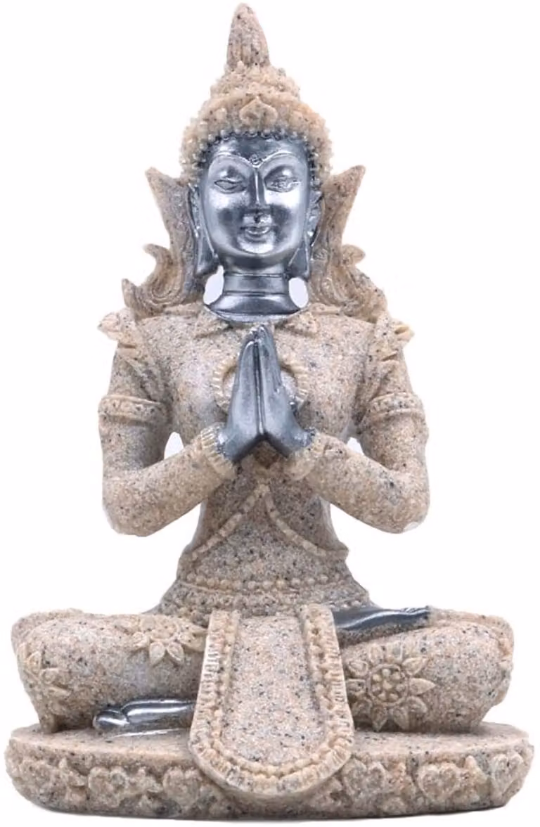 Aladdien Meditatie Boeddha Standbeeld - Handgesneden Zandsteen Sculptuur - Zwart Goud