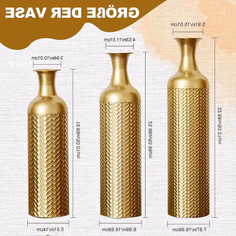 Set van 3 handgemaakte metalen vloervazen in goud voor jouw woonkamerdecoratie