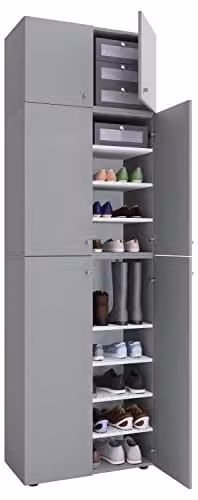 home24 Schoenenkast XXL grijs met houten afwerking B: 70 cm, D: 39 cm, H: 223 cm