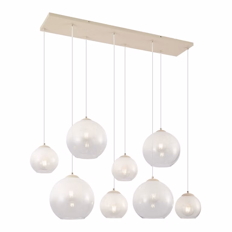Qazqa Art Deco hanglamp beige met wit glas, 8-lichts