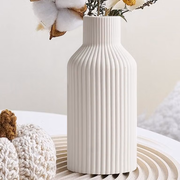 Moderne keramische bloemenvaas voor pampasgras, Scandinavische boho decoratie, Hoogte: 20 cm